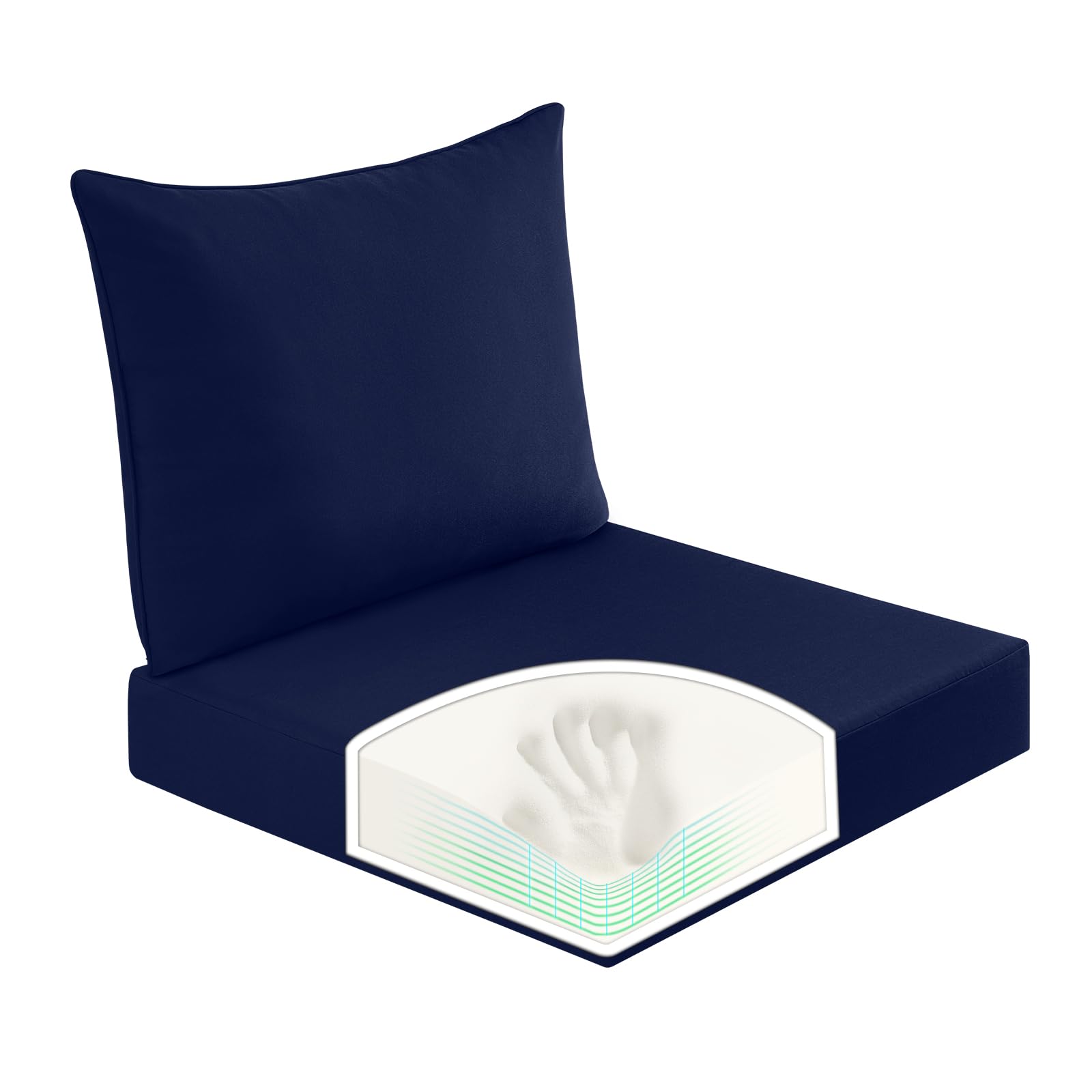 Basic Beyond Deep Seat Patio Cushions, 24x24 Outdoor Chair Cushions for Patio Furniture with Removable Cover, Patio Furniture Cushions with Ties and Handle, Navy