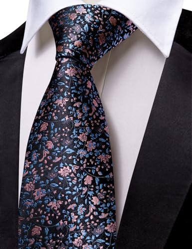 Image of Barry.Wang Floral Ties for Men Flower Necktie with Tie Clip Formal