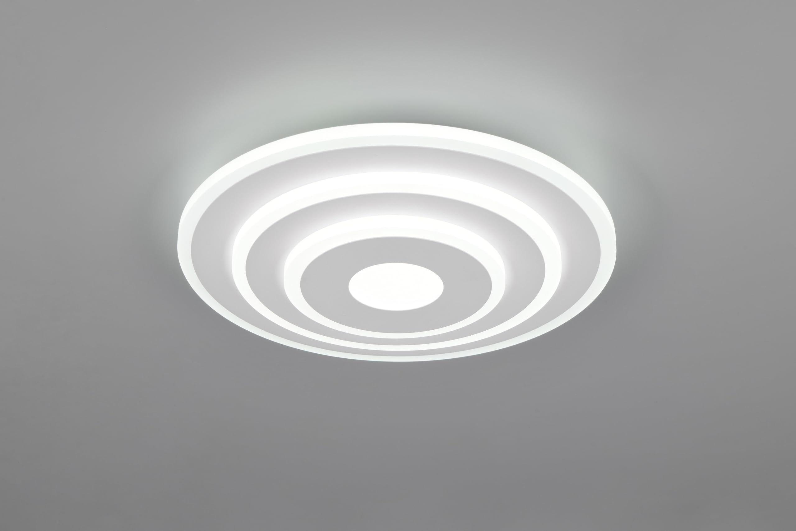 Reality Leuchten LED Deckenleuchte Goya R63521131, Metall Weiß matt, Kunststoff, inkl. 35 Watt LED, Fernbedienung, Lichtfarbe wechselbar, dimmbar, Nachtlicht