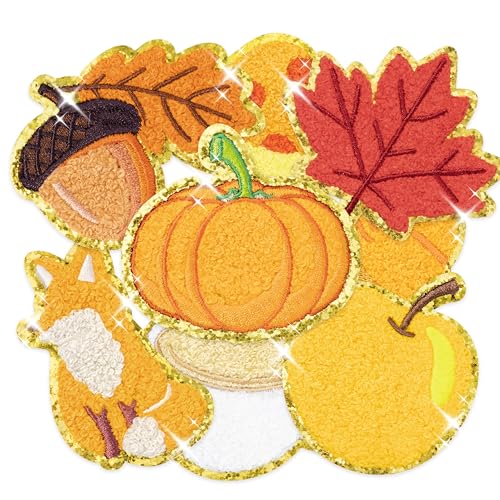 8 Pcs Fall Iron on Patches Glitter Thanksgiving Pumpkin Maple