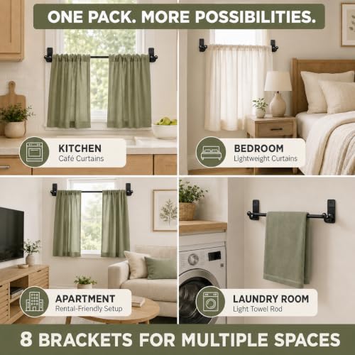 No Drill Curtain Rod Brackets, 8 Pack Self Adhesive Holders for 0.55-0.78in - image 6