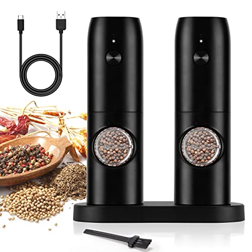 Moulin à Poivre et à Sel Électrique Ninonly Automatique Gravité Sel et Poivre Electrique Rechargeable avec socle de recharge, lumière LED, Petite Brosse, Moulin electrique sel poivre Mouture réglable