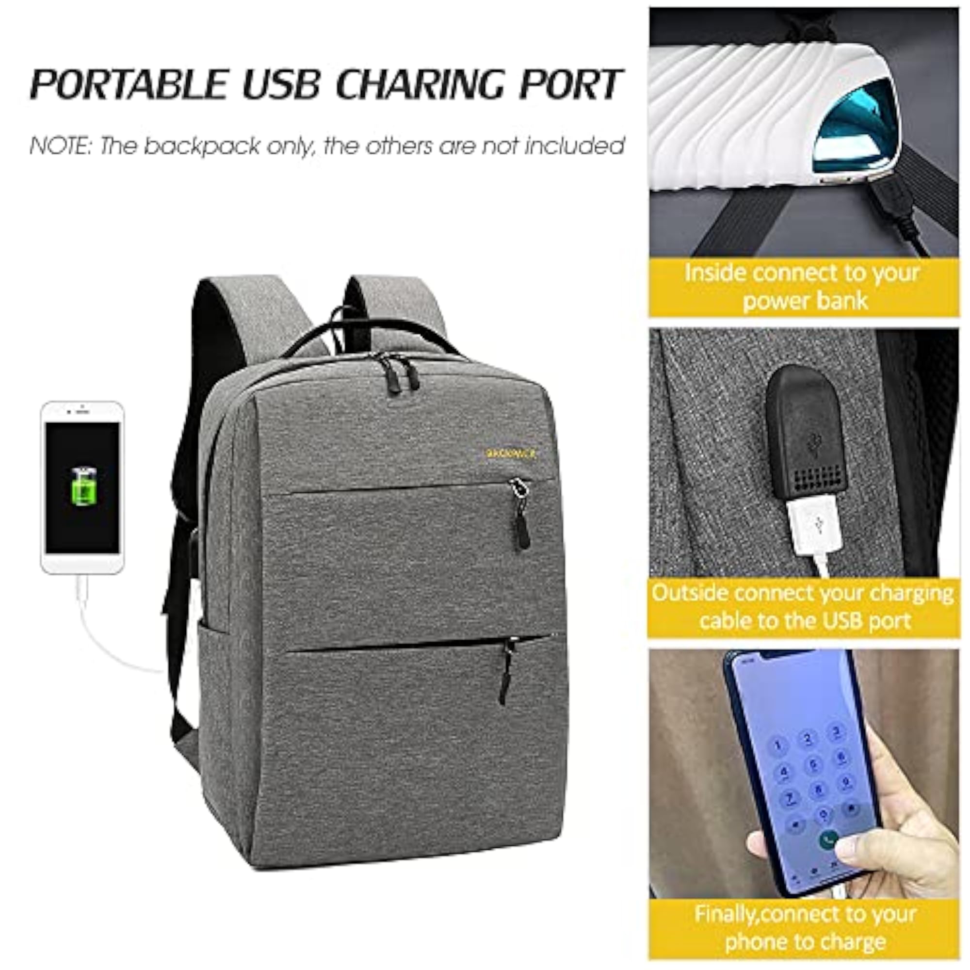 3 pcs Backpack Combo Set with USB Charging Port, Travel Bag