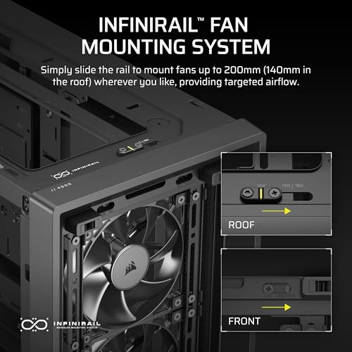 CORSAIR 4000D RS Frame Modular High Airflow Mid-Tower PC Case – 3X RS Fans – InfiniRail Mounting System – Fits Multiple 360mm Radiators – Reverse Connector Motherboard Compatible – Black - image 6
