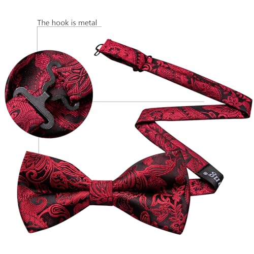Image of Barry.Wang Paisley Striped Bow Tie for Men Silk Pre-Tied Bowtie Pocket Square Cufflinks Set Formal Wedding Party Prom