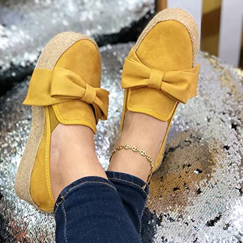 Hbeylia Espadrilles Platform Sneakers for Women Fashion Bowknot Round Toe Chunky Bottom High Heels Canvas Shoes Anti Slip Trendy Slip On Walking Loafers for Outdoor Travel2