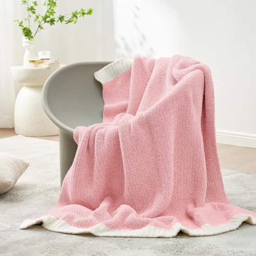 Image of Snuggle Sac Pink Throw Blankets for Couch, Reversible Super Soft Warm Microfiber Blankets Cozy Knit Fuzzy Plush Lightweight Fluffy Throws for Sofa, Bed, Living Room, Heather Pink, 50 x 60 inches