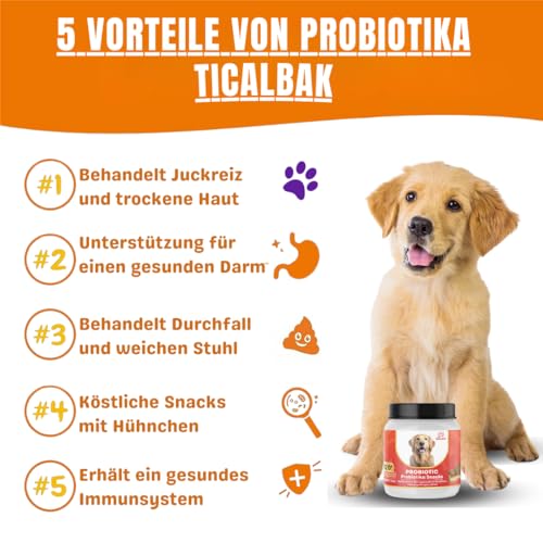 Probiotika für Hunde als Leckerli -120 Snacks- Verbesserte Verdauung & Immunsystem -Darmflora aufbauen,Verdauungsgesundheit,Empfindliche Bäuche, Wachsartige und Juckende Ohren,wurmkur