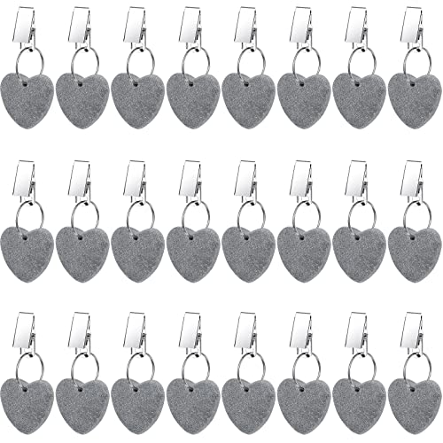 Sawysine 24 Pack Tablecloth Weights for Outdoor Tables, Heart Shape Table Cloth Weights with Stainless Steel Clips,Small Weights Stone Pendant to Hold Things Down Tablecloth(Light Gray)