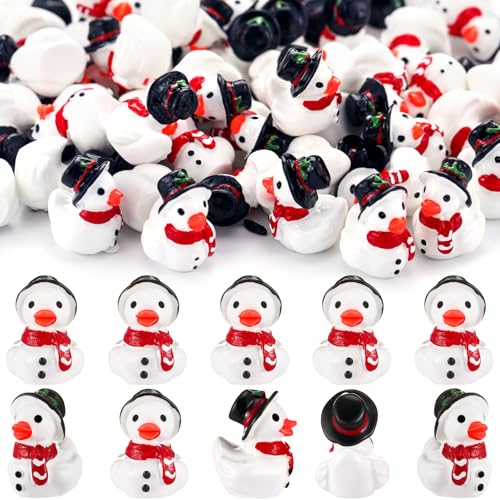 Weysat 120 Pcs Mini Snowman Resin Ducks Christmas Duck Miniature Figurines
