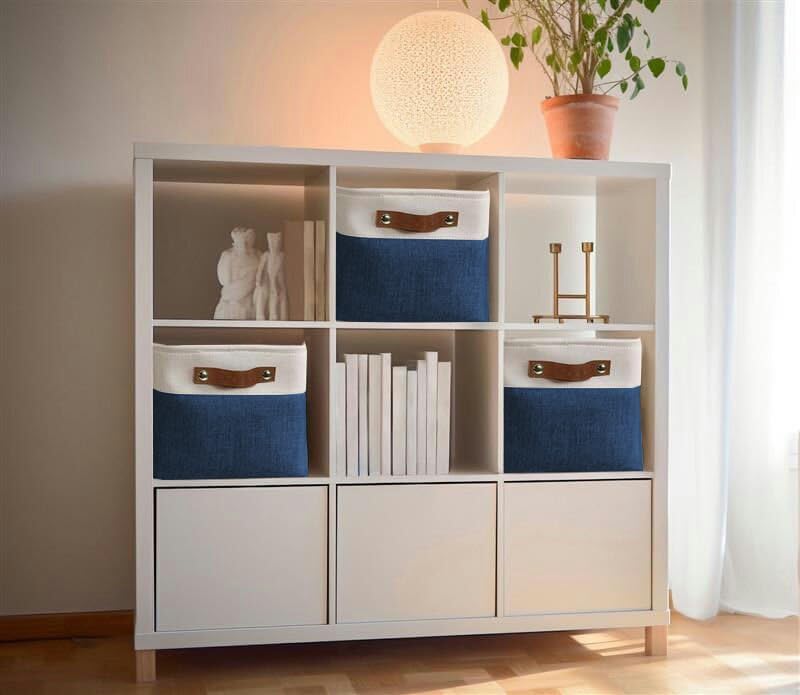 Miniatura 8 de DECOMOMO Cestas de almacenamiento para estantes, contenedores de almacenamiento de tela, organizadores de armario de lino y almacenamiento (azul