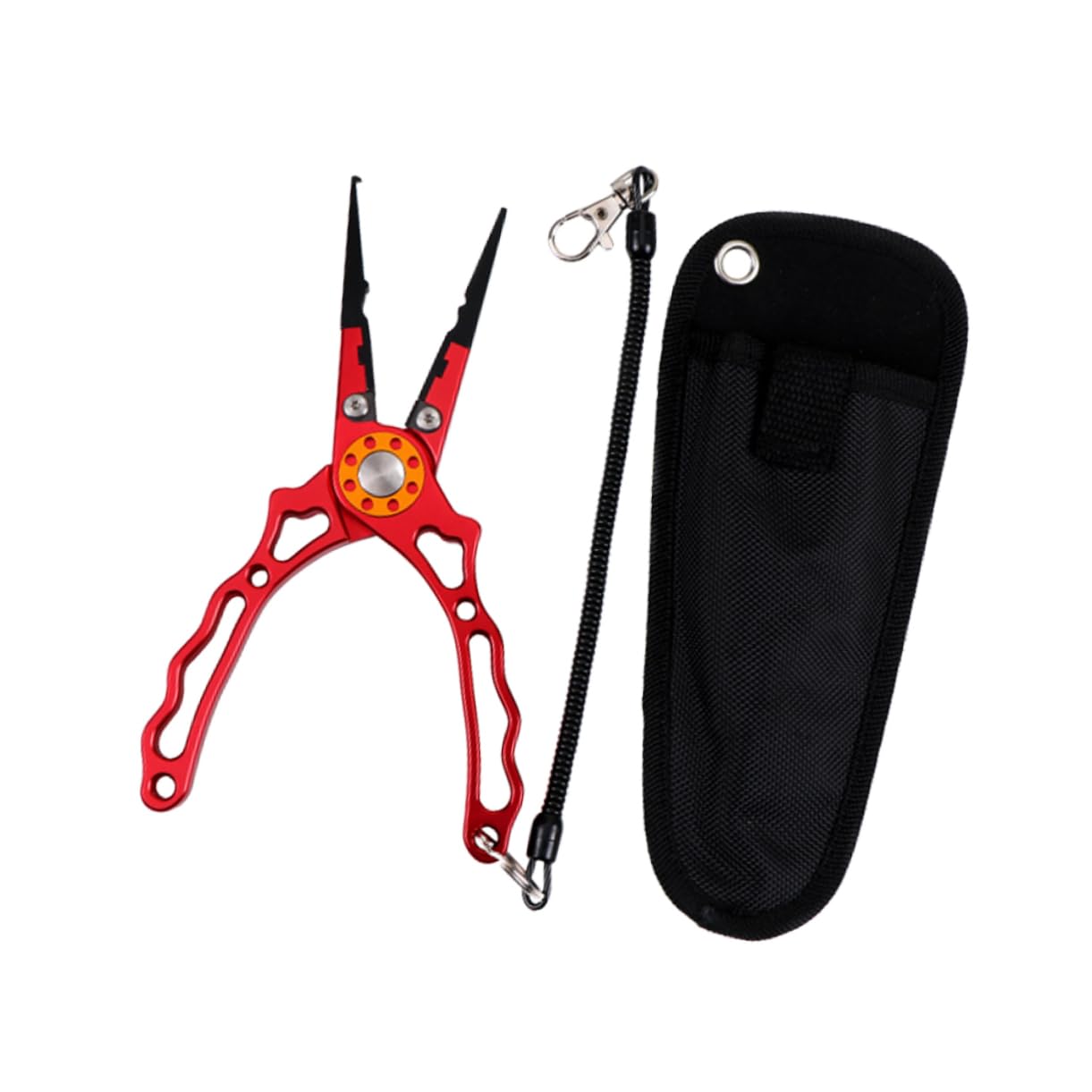 Alicates de Aluminio para Pesca Multifunción con Cortador de Cable Removedor de Anzuelos y Cordón Anticaídas Herramienta de Pesca Resistente y Antideslizante Rojo
