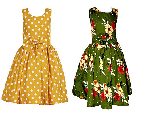 Image of Casual Frock for Baby Girls,Blue Printed and Olive Printed,Pack of 2