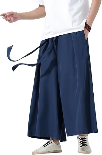 Miniatura 9 de Seidarise Pantalones de yoga japoneses de lino estilo harén de pierna ancha para hombre, estilo harén, estilo hip hop, holgados
