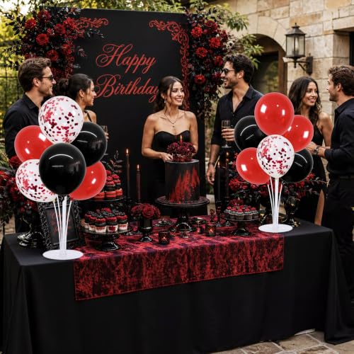 Image of TONIFUL 6 Set Black Red Balloon Stand Centerpieces for Table