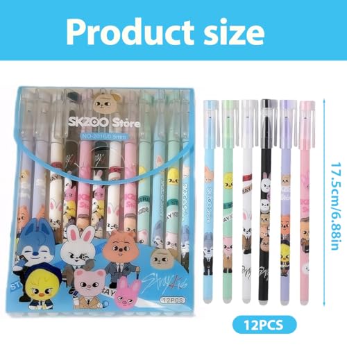 EIROVYA SKZ Merch Stay 12 Stifte Set,Radierbare Stifte,6 verschiedene Skzoo Designs,Erasable Pen,Stay Skzoo,Perfektes für Kpop Fans