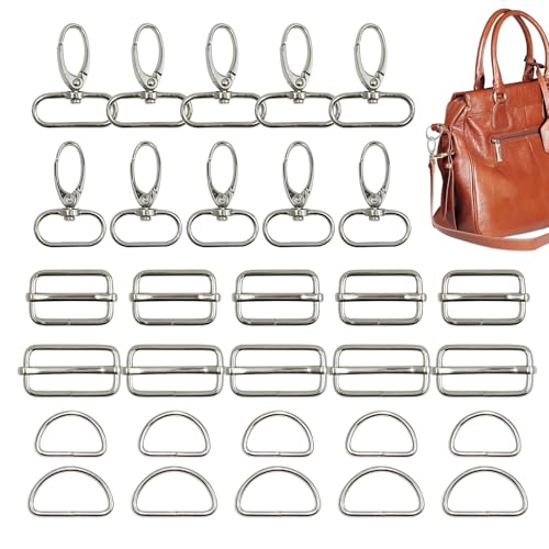FunWorth 30 Stück Taschenzubehör zum Nähen, D-Ringe, Leiterschnallen, Dreh-Karabiner aus Metall für DIY Nähen, Hundegeschirr, Schlüsselanhänger Korrosionsbeständig, 360° Rotationsfunktion