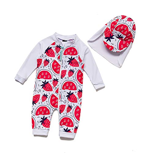 BONVERANO Baby Girls Sunsuit UPF 50+ Sun Protection One Piece Swimsuit with Full-Length Zipper/Ruffle (Melon 2, 12-18 Months)