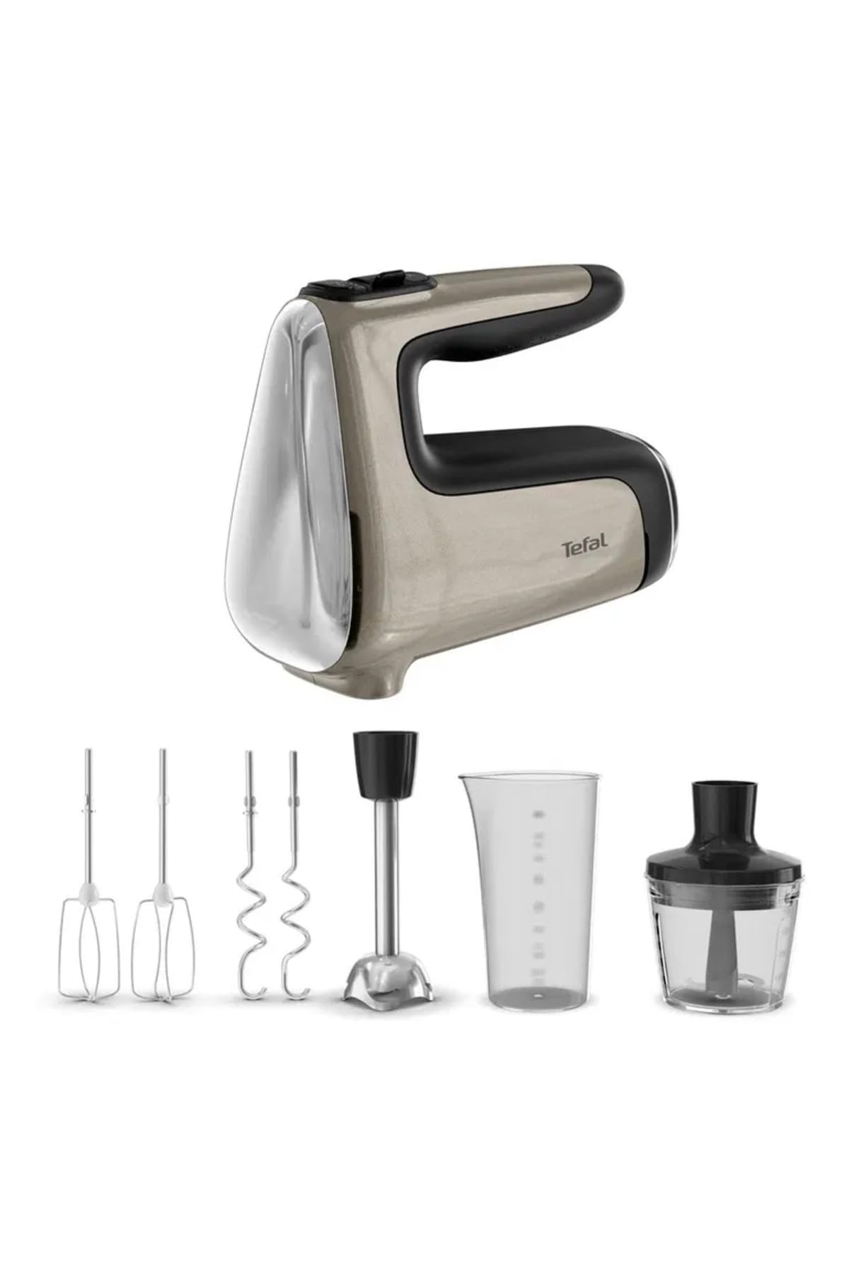 Tefal Powermix Silence mikser ręczny 4 w 1, 2 x trzepaczka/2 x hak do ugniatania, blender ręczny/rozdrabniacz, cichy silnik, antypoślizgowy uchwyt Soft-Touch, poziomy prędkości z funkcją turbo