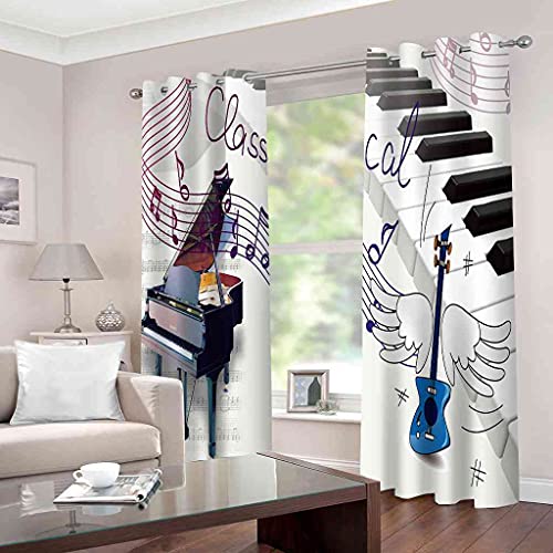 Rideau Occultant Enfant 200x160 cm à motif piano guitare pour chambre - 3
