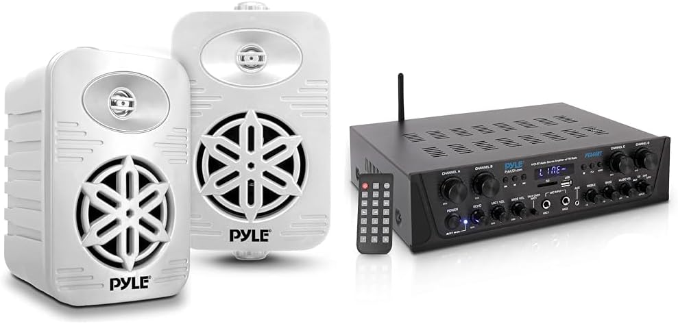 Pyle 300W Indoor Outdoor Speakers and 500W Bluetooth Karaoke Amplifier Bundle