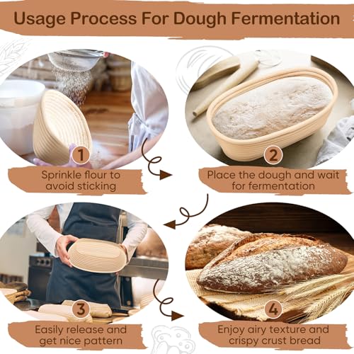 TeamFar Bread Proofing Basket Set of 2, Sourdough Bread Baking Supplies, 10 Inch Oval Proofing Baskets for Sourdough Bread Baking, Proofing Bowls with Liner for Dough Fermentation by TeamFar - Image 7