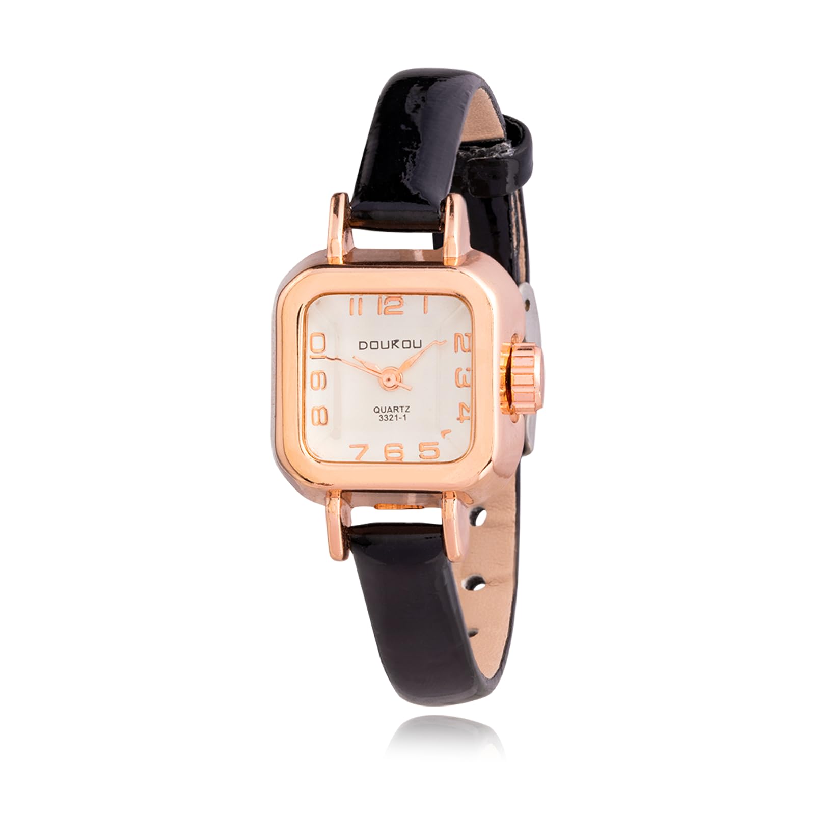 DOUKOU Luxury Women's Analog Leather Strap Watch with Rose Gold-Tone Hands Square Watch & Round Watch