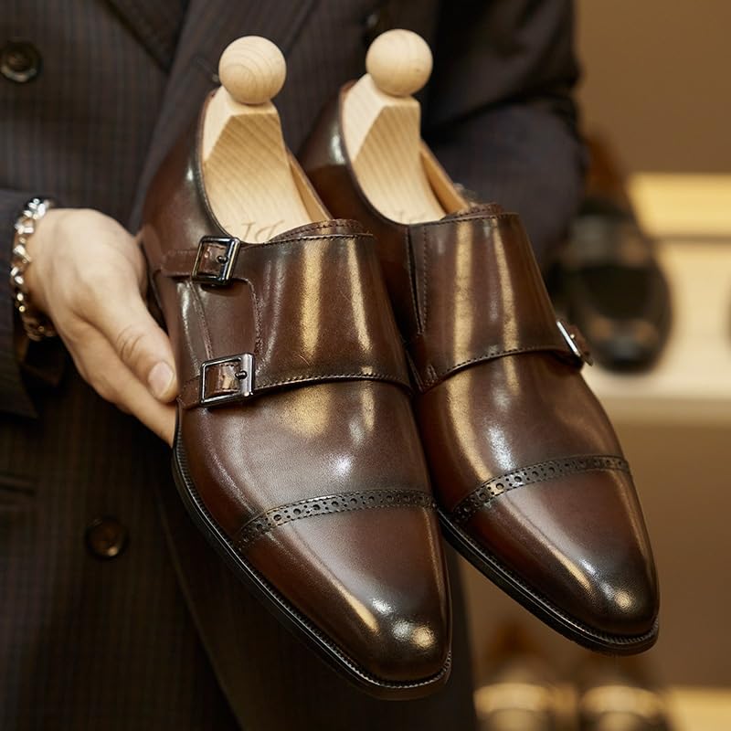 Men's Double Monk Strap Fashion Luxury Slip on Formal Business Shoes Modern Wedding Office Work Tuxedo Derby Shoes3