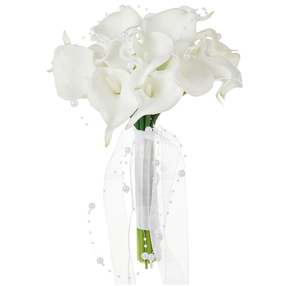 Keuyeo Artificial Calla Lilies Bride Holding Flower Realistic Bridal Bouquets Elegant White Calla Flowers for Wedding Party Decor