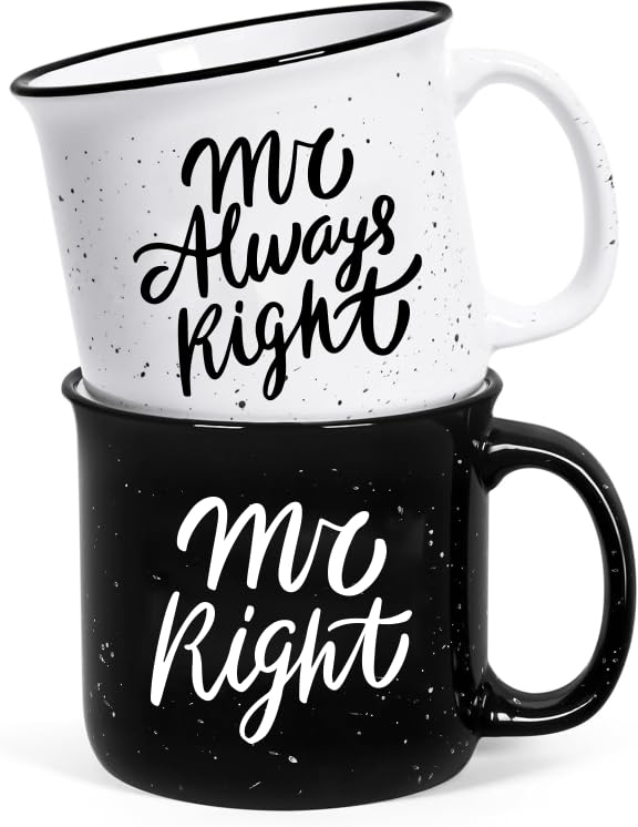 Physkoa Gay Gifts – Mr. Right & Mr. Always Right Mug Set, Funny Gay Couple Gift for Him, 11oz Ceramic Coffee Mugs for Gay Wedding, Anniversary, or