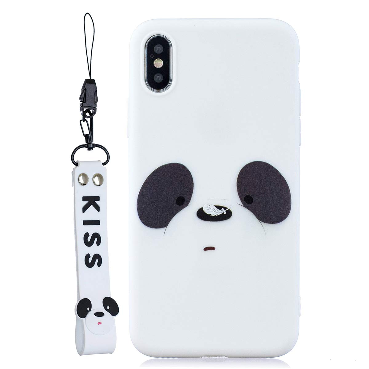 Panda iPhone X Case with Cartoon Strap Lanyard Full-Body Shockproof Protective Silicone Animals Case for iPhone X 5.8 inch