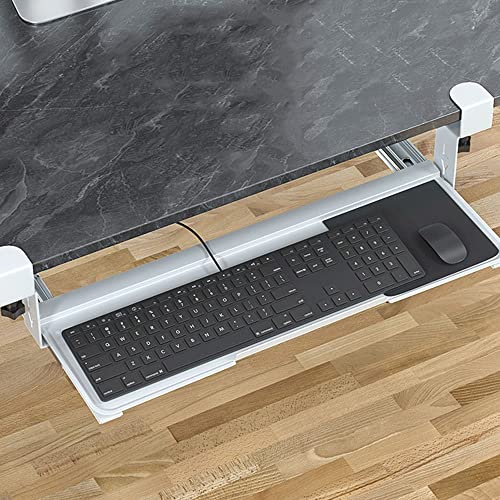 JIQHOHX Pull Out Computer Keyboard Tray, Punch-Free Keyboard Drawer Tray, All Steel Office Desk Keyboard Stand Under Desk, 60cm×25cm (White)