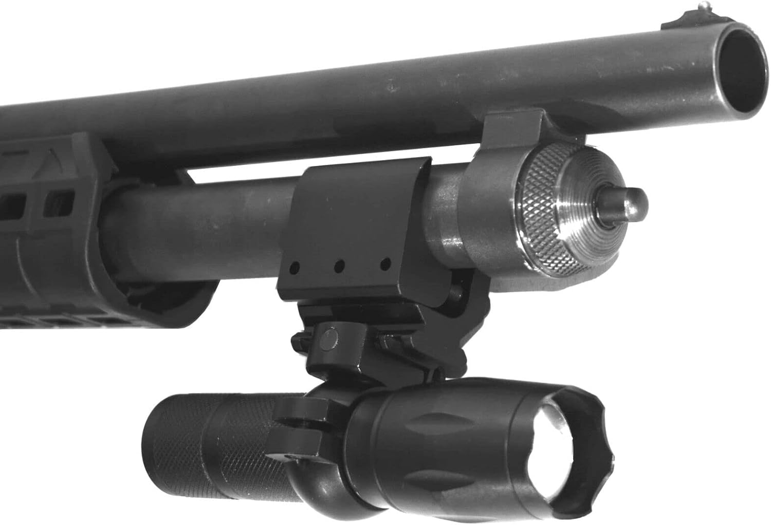 Trinity Flashlight with Black Mount Compatible with Mossberg 590a1 Pump 12 Gauge Single Rail Adapter.