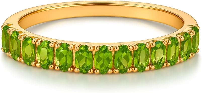 Oval Cut Peridot Half Eternity Wedding Band for Women 14K Yellow Gold Stacking Ring August Birthstone Promise & Proposal Jewelry Gift