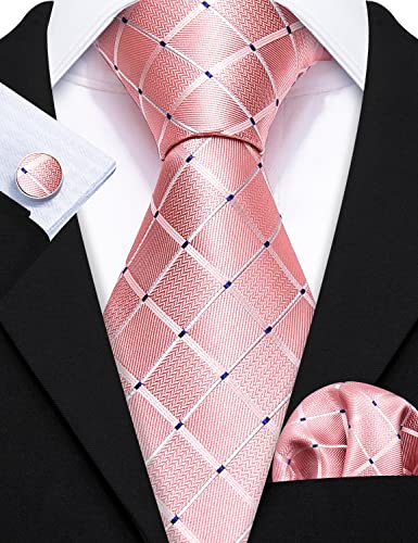 Image of Barry.Wang Ties for Men Silk Tie Sets Polka Dot Woven Necktie Pocket Square Cufflinks Business Wedding