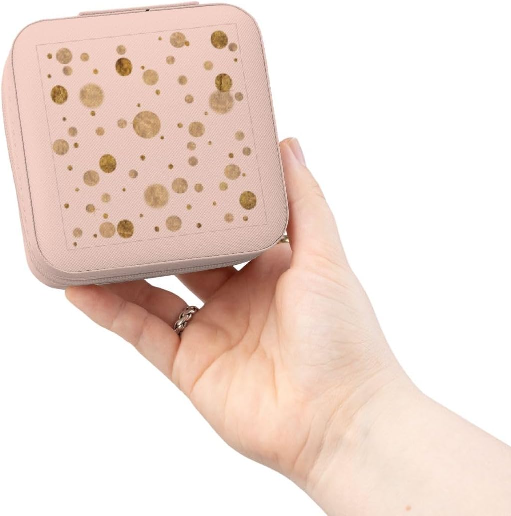 3dRose Chic Gold Bling Bokeh Confetti Dots Jewelry Travel Case Pink