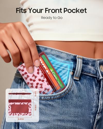 Image of FINTIE Slim Minimalist Front Pocket Wallet, RFID Blocking Credit Card Holder Card Cases with ID Window for Men Women (Cherry Red)