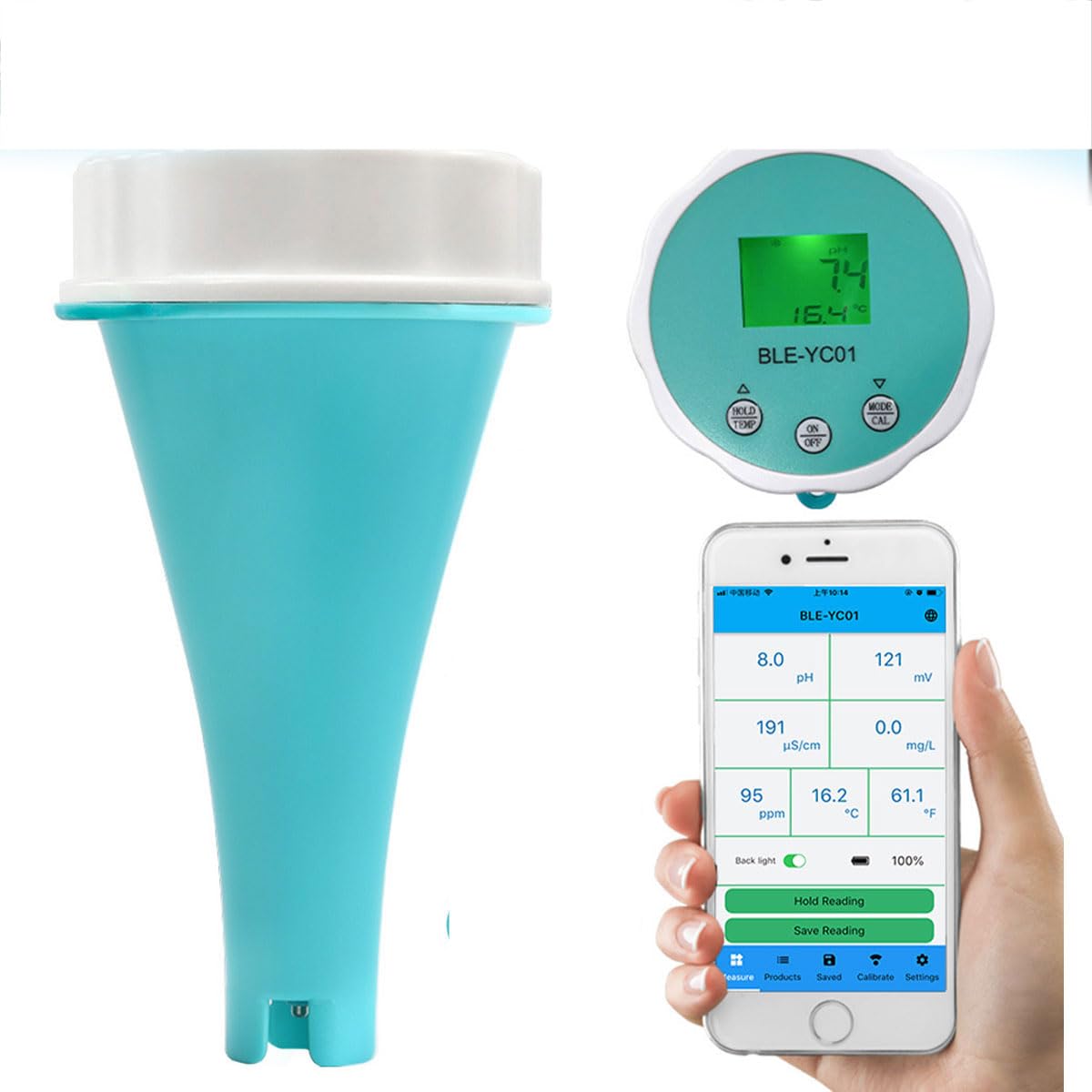 Inteligentny tester jakości wody w basenie, monitor basenowy Bluetooth z 6 funkcjami (PH CL EC TDS ORP TEMP), zdalne sterowanie aplikacją, przechowywanie danych i drukowanie