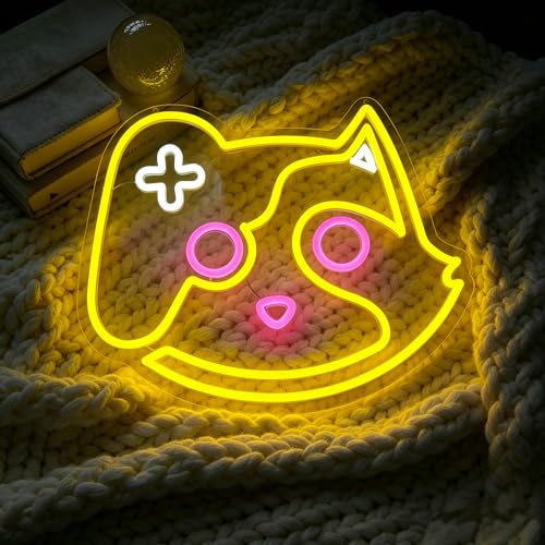 Image of Yellow Neon Sign Led Neon Lights Signs for Wall Decor USB Powered Led Signs for Room Decoration-Game Cat