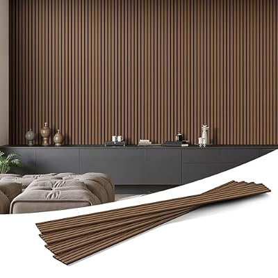 INMOZATA Wood Slat Wall Panels, 4 Pack 94.5" x 7.9" 3D Fluted Soundproof Fire Resistant Acoustic Wooden Panel for Interior Wall Decor, Living Room, Bedroom, Ceiling (Walnut)