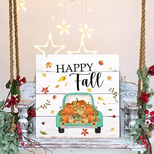 Panneau en bois Happy Fall déco maison rétro 30x30 cm