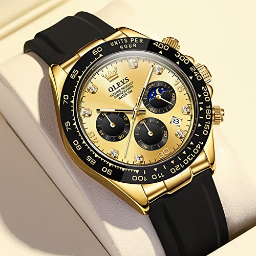 Image of OLEVS Watches for Men Business Diamond Moon Phase Male Watch Chronograph Fashion Dress Waterproof Date Analog Quartz Waterproof SiliconeMen Wrist Watch