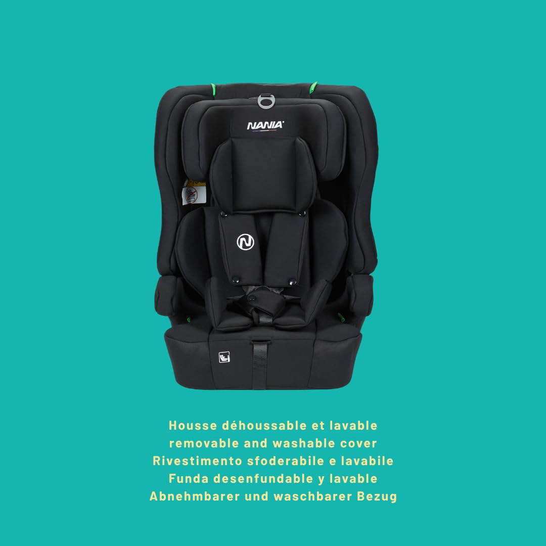Nania - Asiento de coche infantil isofix Lima I-size 76-150 cm - Rupa 1/2/3 de 9 a 36 kg, 15 meses a 12 años, cabezal ajustable, arnés de seguridad de 5 puntos, funda extraíble, fijación Isofix
