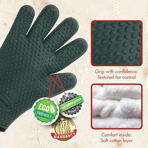 Image of KITCHEN PERFECTION Silicone Oven & Griddle Gloves -Extreme Heat Resistant BBQ & Grilling Gloves -Handle Hot Food Right on Your Griddle |Waterproof Oven Mitts Grill Gloves |Superior Set+3 Bonuses