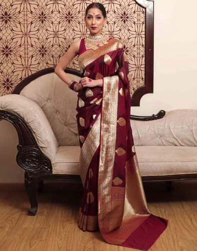 Image of SIRIL Women's Banarasi Kanjivaram Soft Silk Jacquard Saree with Unstitched Blouse Piece