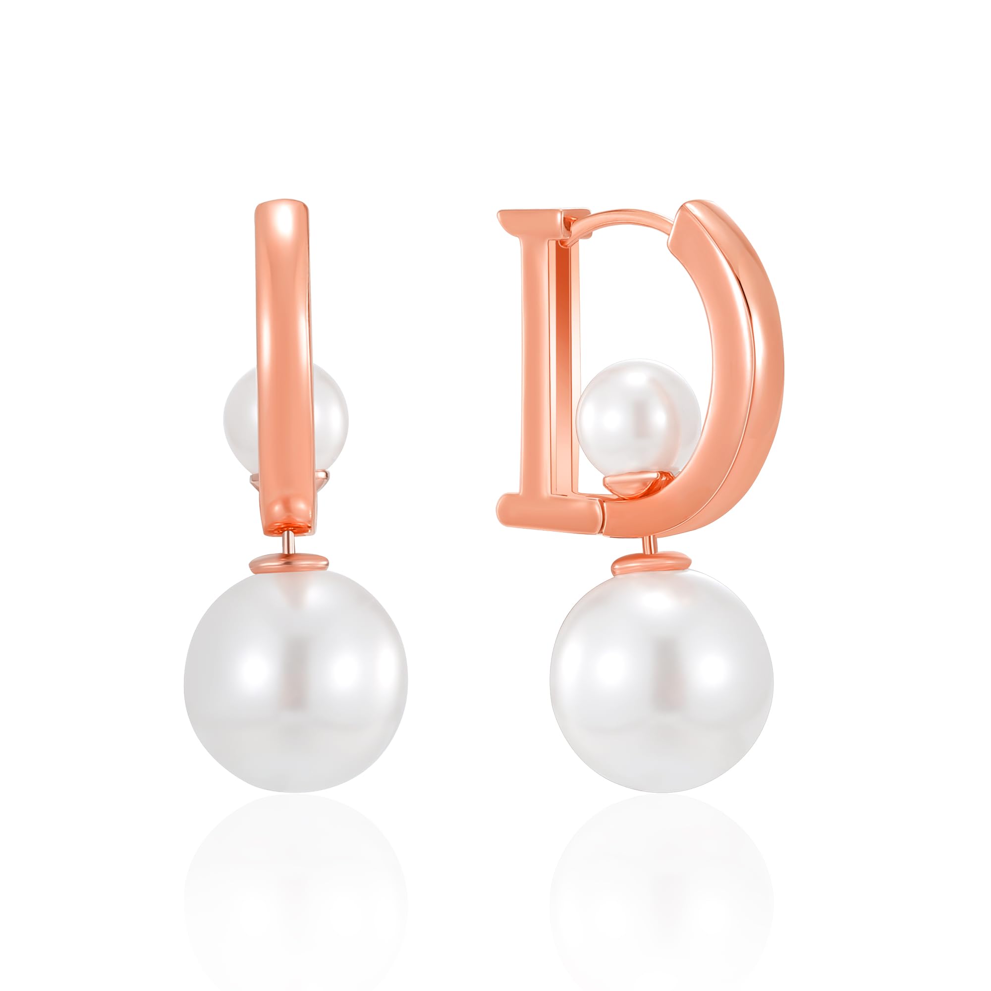 Fashion Letter D Gold Silver Hoop Earrings for Women Pearl Stud Earring, 2-Way Wearing Pearl Earring Studs Luxury D-Shape Huggie Drop Light Jewelry Gifts