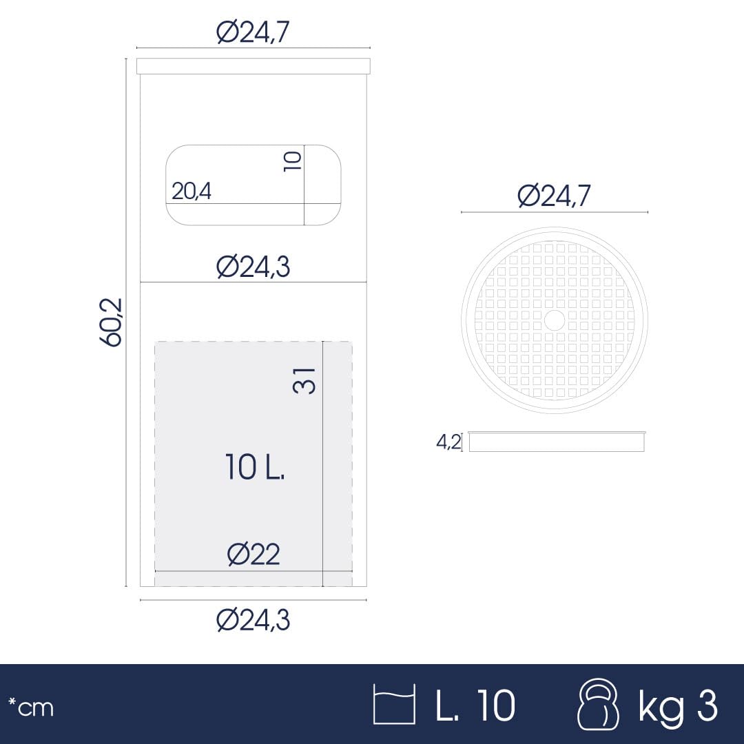 Danieli Ho.Re.Ca. Posacenere da Terra CEP011S | Posacenere da Esterni con Gettacarte | Posacenere da Pavimento con Griglia in Acciaio | Centimetri Ø 25 x 61 | Litri 10 | Acciaio