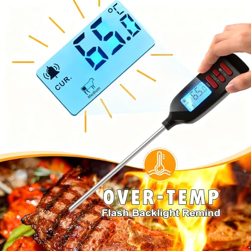 Antonki Meat Thermometer with Long Food Temperature Probe, Digital Instant Read Food Thermometer with Backlight for Cooking, Chef, Kitchen, Bake, Candy, Grill, BBQ, Oil - ℃/℉ Switch