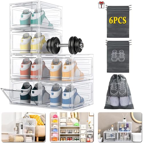 Cajas Organizadoras, Home Paquete de 6 organizadores de zapatos, caja de zapatos apilable, caja de zapatos multifuncional con 6 bolsas para zapatos a prueba de polvo para el hogar, la...