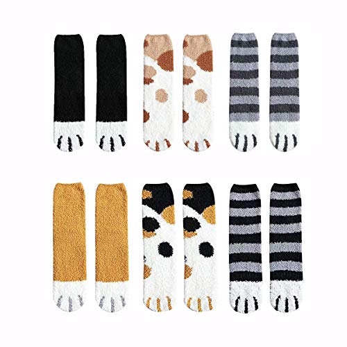 6 Pairs Women Warm Soft Plush Slipper Sock Winter Fluffy Microfiber Casual Home Sleeping Fuzzy Cozy Christmas Socks(6 Pairs Set, Ankle)